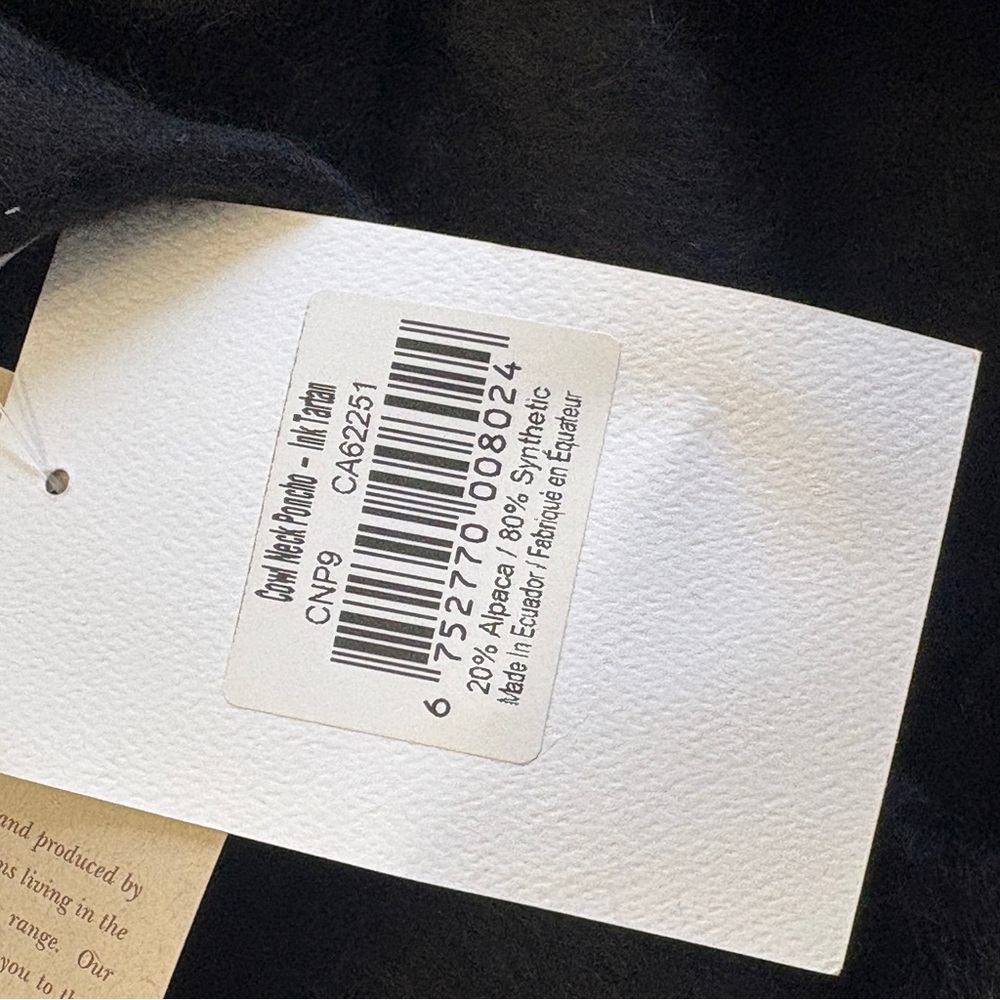 NWT Pokoloko Cowl Neck Poncho Shawl Black "Ink Tartan" One Size - Picture 14 of 14